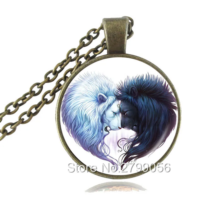 Фантастическое сердце кулон Львы Ожерелье солнце и луна черный белый лев серьги