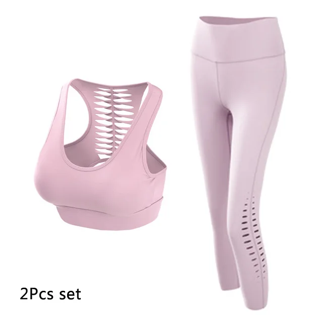 Purple 2Pcs Set Женский комплект для йоги, бесшовный спортивный бюстгальтер для йоги с высокой талией, леггинсы для спортзала, спортивный костюм пуш-ап, костюм для фитнеса для тренировки - Цвет: Purple 2Pcs Set