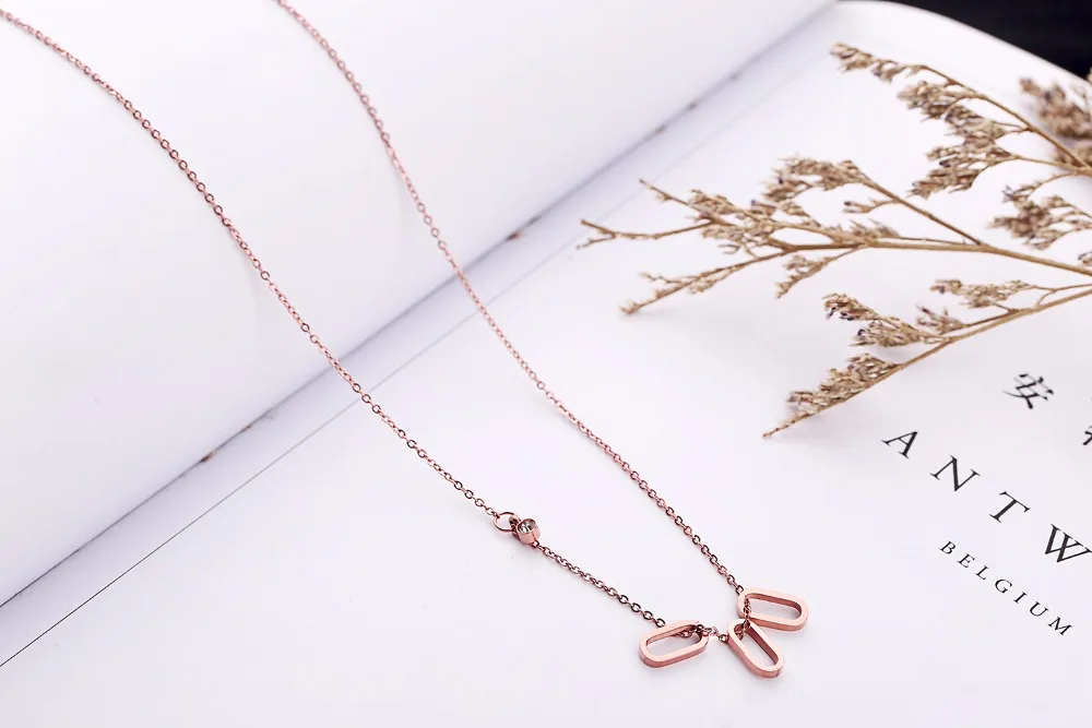 2019 Fashion Jewelry Zircon 3 Circle Necklaces Bijoux 316L Stainless Steel Rose Gold Chain For Women Birthday Gift | Украшения и