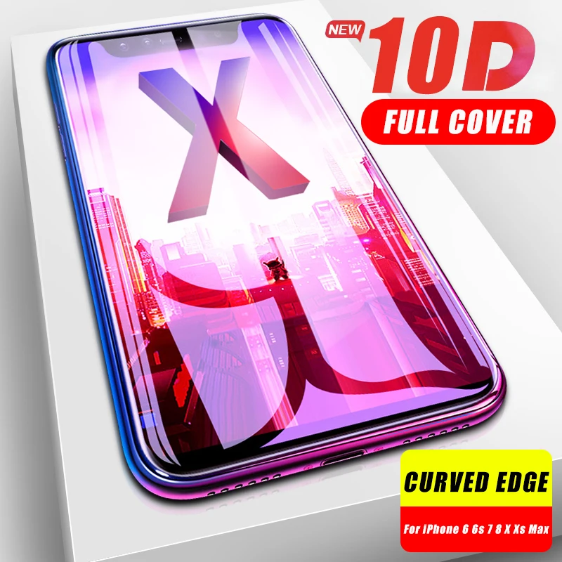 Полное покрытие 10D Edge закаленное защитное стекло для iPhone X 7 8 6 6s Plus Xr Xs Max защитная