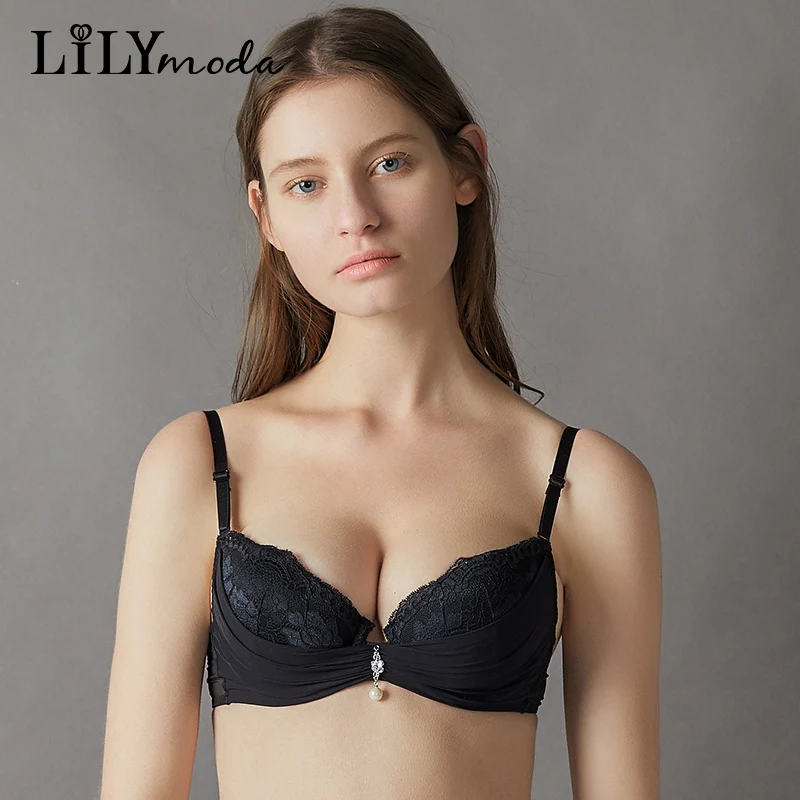 Lilymoda женский сексуальный бюстгальтер кружевное украшение с жемчугом складной