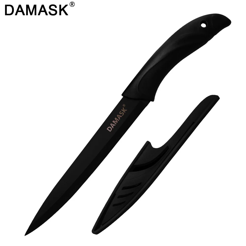 8 Inch Slicing Дамасский поварской нож 3Cr13 стальные ножи с крышками для нарезки хлеба Santoku Vegetabl нож ABS Ручка кухонные ножи инструменты - Цвет: 8 Inch Slicing