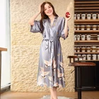Женское дизайнерское платье-кимоно с принтом журавлей, шелковое атласное платье-халат, банный халат, Повседневная Домашняя одежда, весна 2018