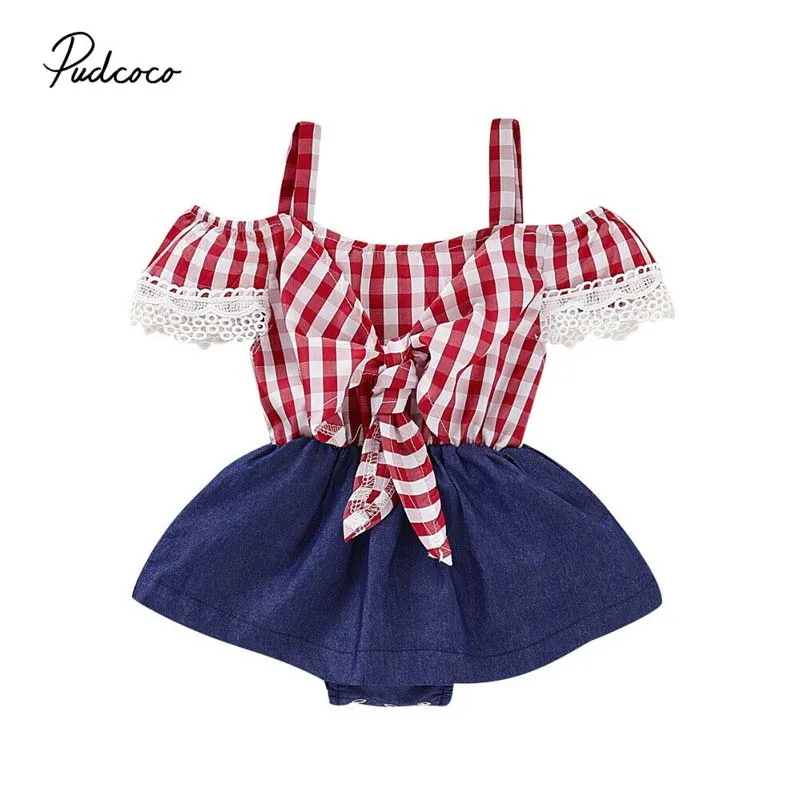 2019 брендовые Детские Одежда для маленьких девочек Комбинезон в клетку джинсовые