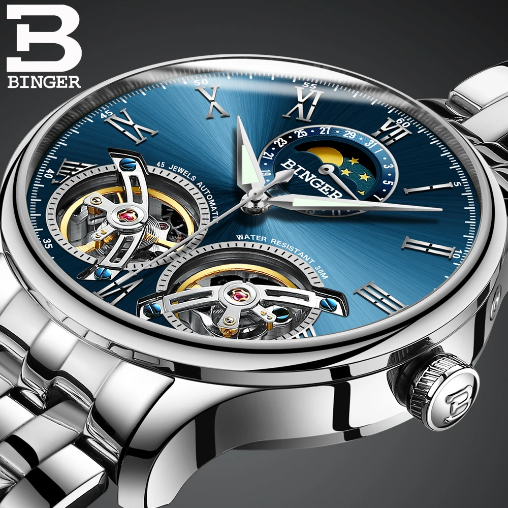 Роскошные Брендовые мужские часы автоматические двойные механические наручные