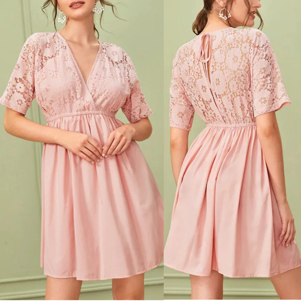 Женское пляжное платье с v-образным вырезом и коротким рукавом повседневное