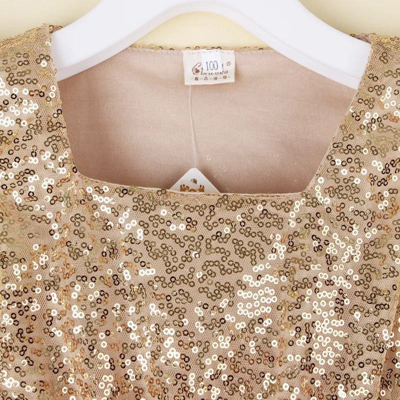 Cute Retail Baby Summer Dress Little Girl Gold Sequin Top with Pink Glitter Tulle Stitching Tutu Kids Party Princess | Детская одежда и