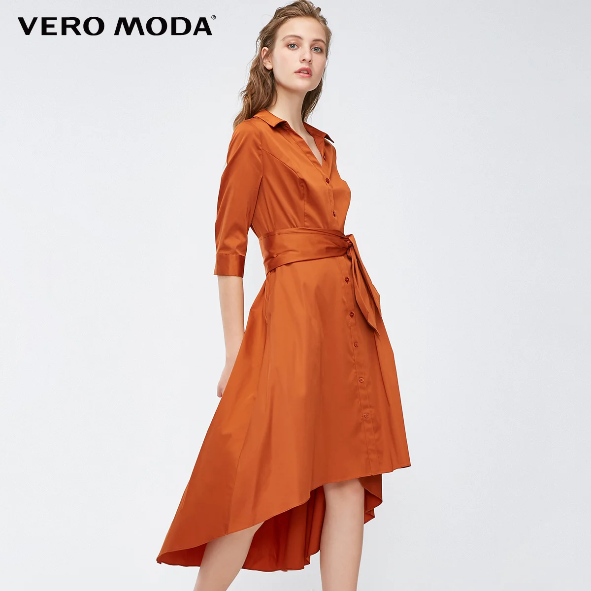 Vero Moda платье-рубашка с v-образным вырезом и рукавами три четверти | 31837C519 - Цвет: Ingot orange