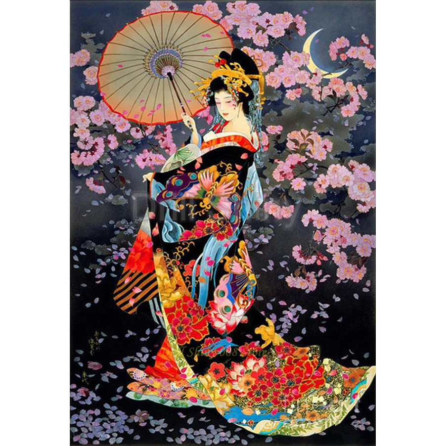 

5d diy diamond Painting Japanese beauty wearing kimono under cherry blossoms diamond embroidery Cross Stitch Mosaic home Decor
