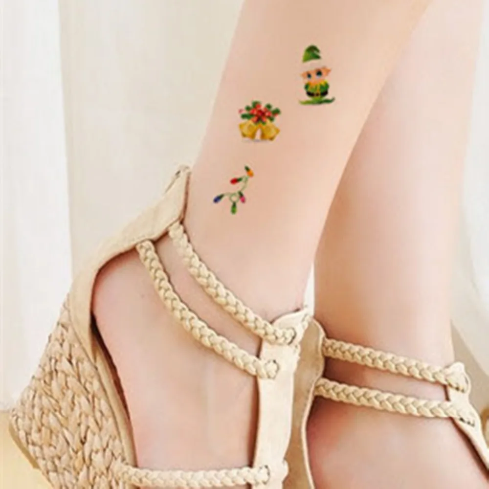 16pcs/lot Temporary Tattoo Sticker 3D Christmas Trees Gift Deer Tatoo Water Transfer Sexy Fake Henna Flash Tattoos | Красота и