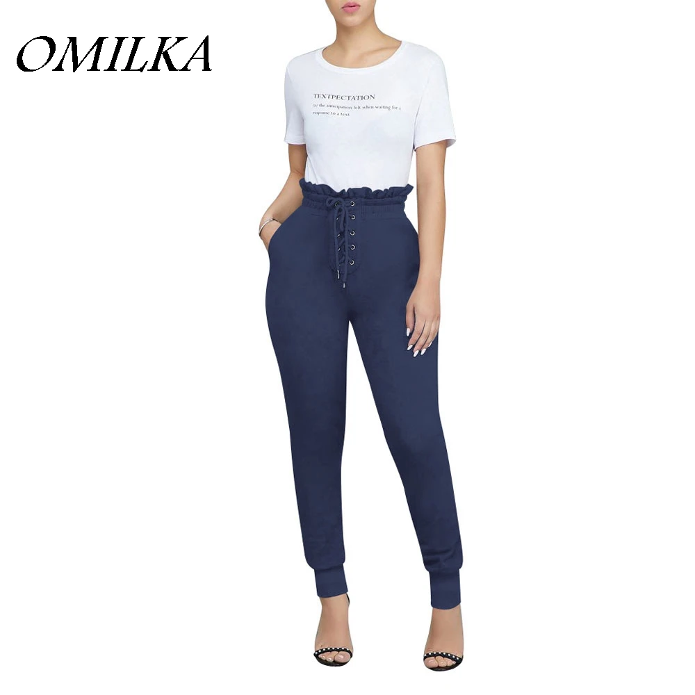 

Женские облегающие брюки OMILKA, черные, синие, красные, зеленые, белые, темно-синие облегающие длинные брюки с высокой талией на осень 2018