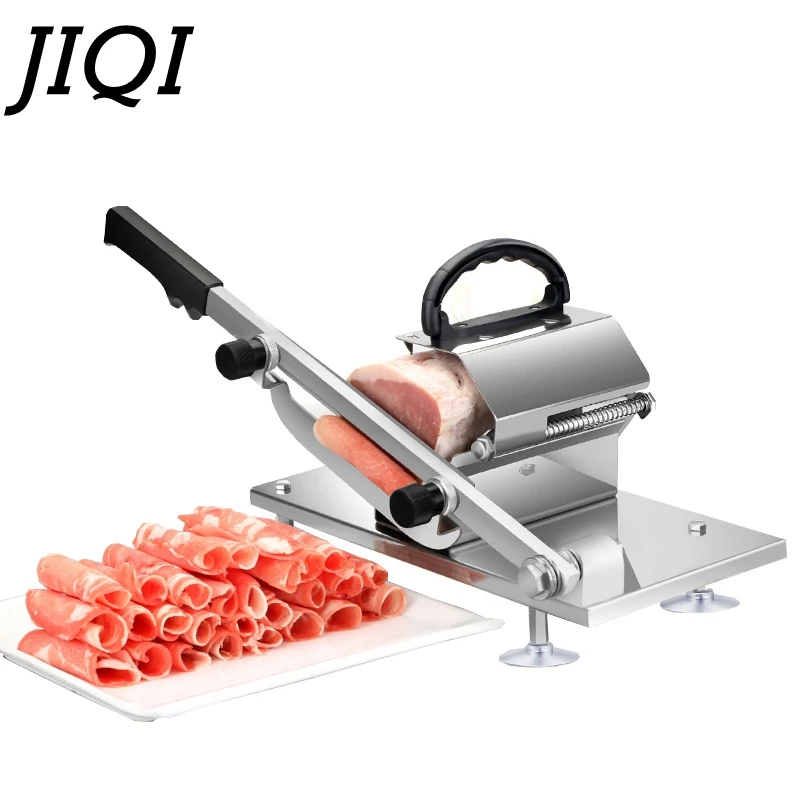 JIQI Meat slicer Manual Sliced cutting Machine Automatic delivery Frozen Beef Mutton Roll Cutter for Kitchen commercial