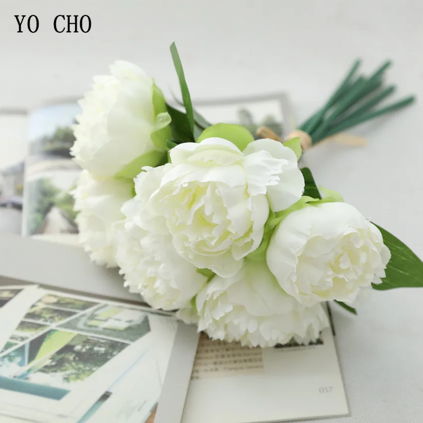 

YO CHO 6 Heads/Bunch Rose Artificial White Peony Flowers Silk Flower Peony Bouquet DIY Home Wedding Party Birthday Floral Decor