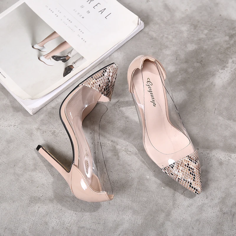 Пикантные женские туфли лодочки со змеиным узором Босоножки Женская обувь на