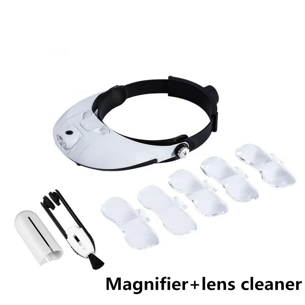 with a lens cleaner Лупа на голову, 1Х до 3.5х зум с 5 линзами, увеличительное стекло для чтения, ювелирные изделия, лупа, часы, электронный ремонт - Цвет: with a lens cleaner