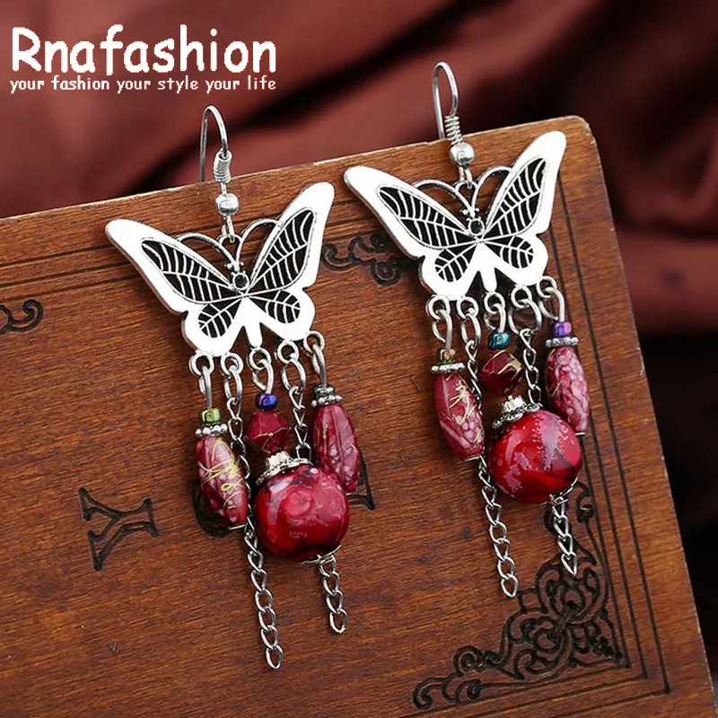 RNAFASHION богемные серьги в форме бабочки женские ювелирные изделия Длинные камень