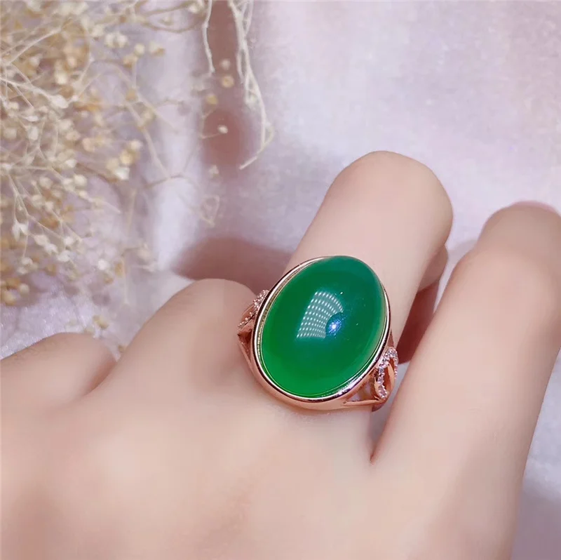 Натуральные зеленые кольца с халцедоном для женщин и мужчин подарки вечеринок