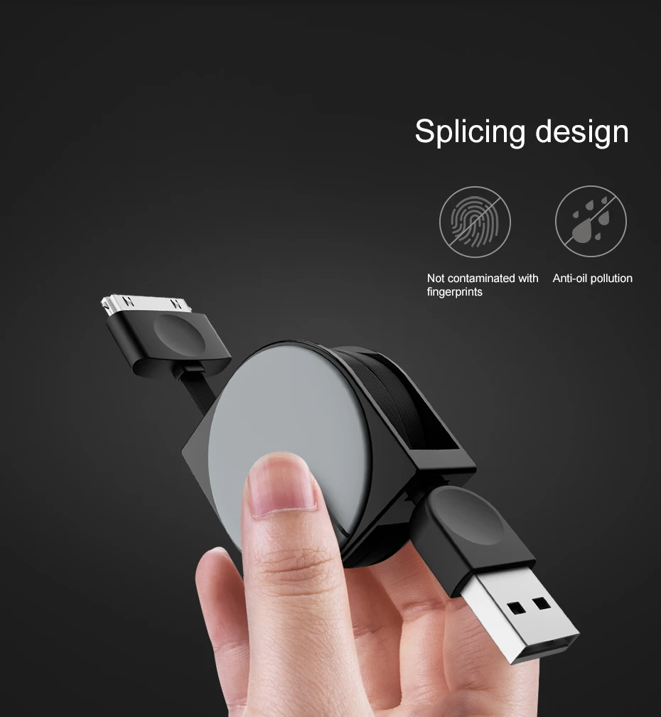 Usb-кабель с откидной крышкой для IPhone 4S 4, выдвижной кабель для зарядки и зарядки, 30pin для IPad 1, 2, 3, кабель для IPod Nano Itouch, адаптер