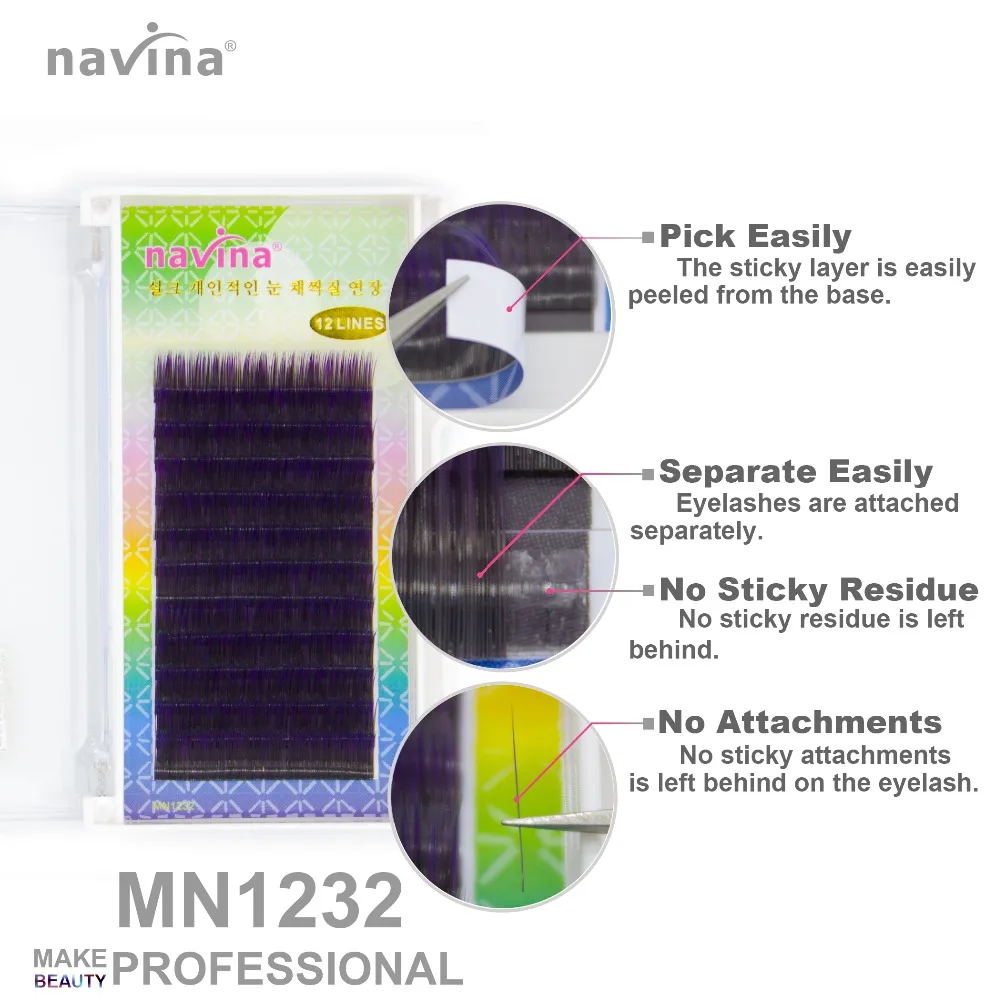 Накладные шелковые ресницы для макияжа navina черные и цветные скручиваемые CD