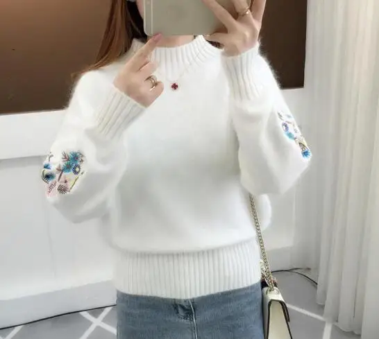 Женский винтажный свитер с цветочной вышивкой Iceinside зимний воротником под горло