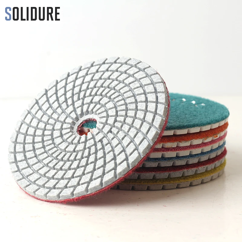 7pcs/set 4 inch 100mm spiral shape diamond polishing pads for wet polishing granite,marble engineered stone sanding disc