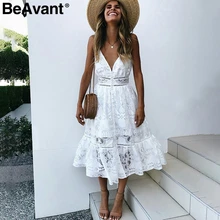 BeAvant, сексуальное кружевное летнее платье с v-образным вырезом, женское повседневное белое платье на пуговицах, женская уличная одежда, платье миди с открытой спиной, vestidos