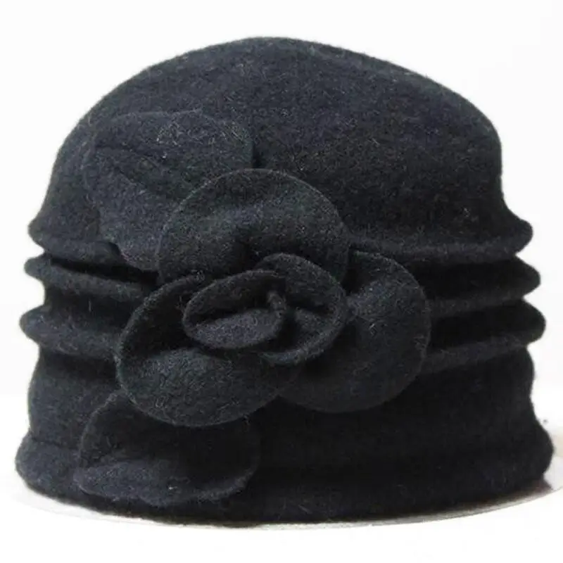 1 Новые женские шляпы Fedoras из чистой шерсти, зимние шапки для женщин с цветочным принтом, повседневные брендовые теплые женские мягкие шляпы для девушек на осень - Цвет: 1
