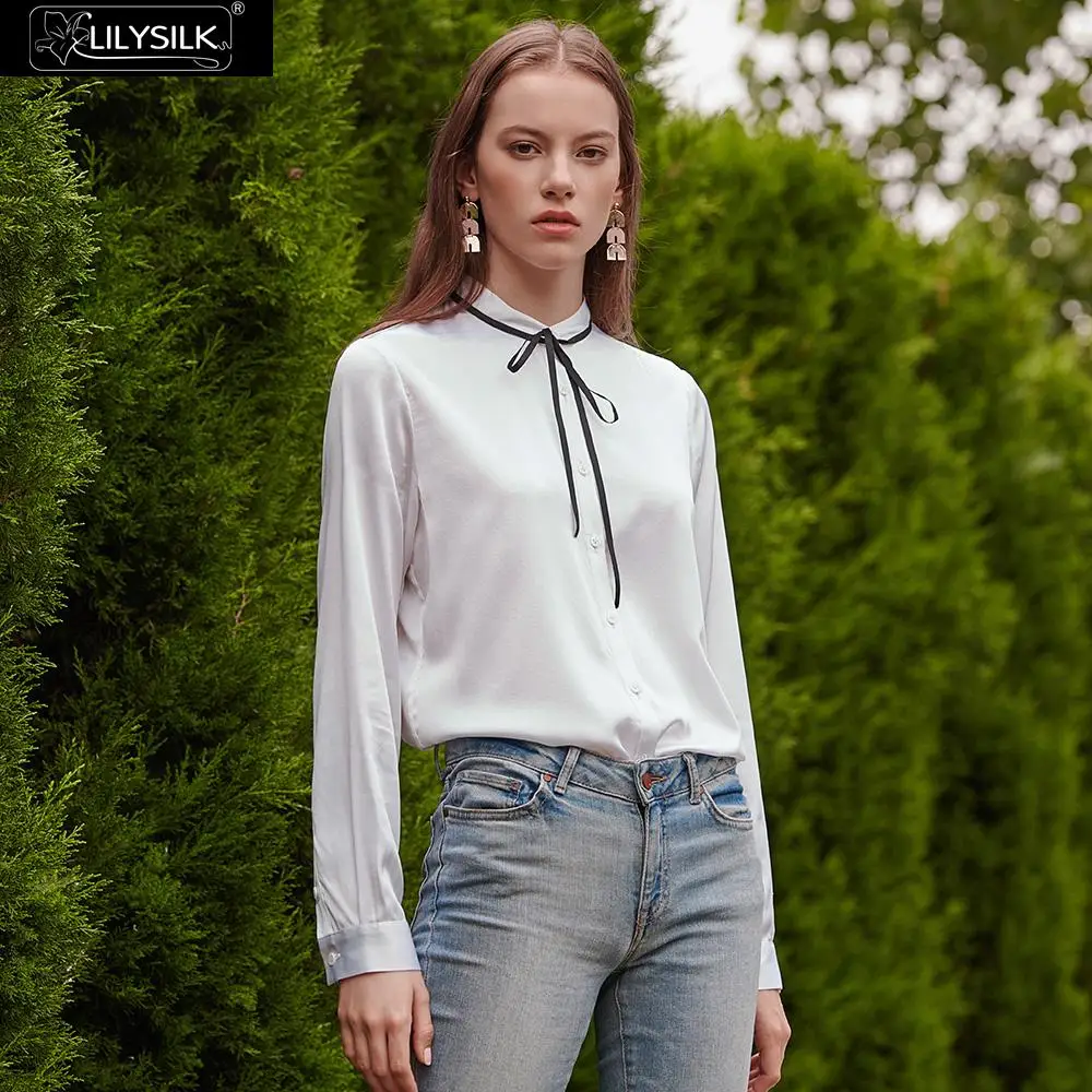 LilySilk шелковая блузка для женщин гладкий галстук на шее новинка бесплатная