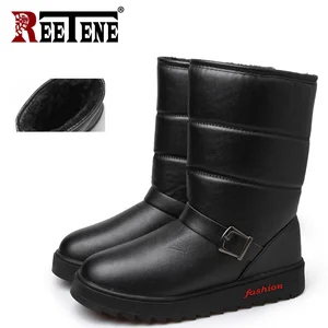 Мужские ботильоны из искусственной кожи REETENE, черные теплые кроссовки размера плюс, обувь из искусственной кожи для зимы, 2019