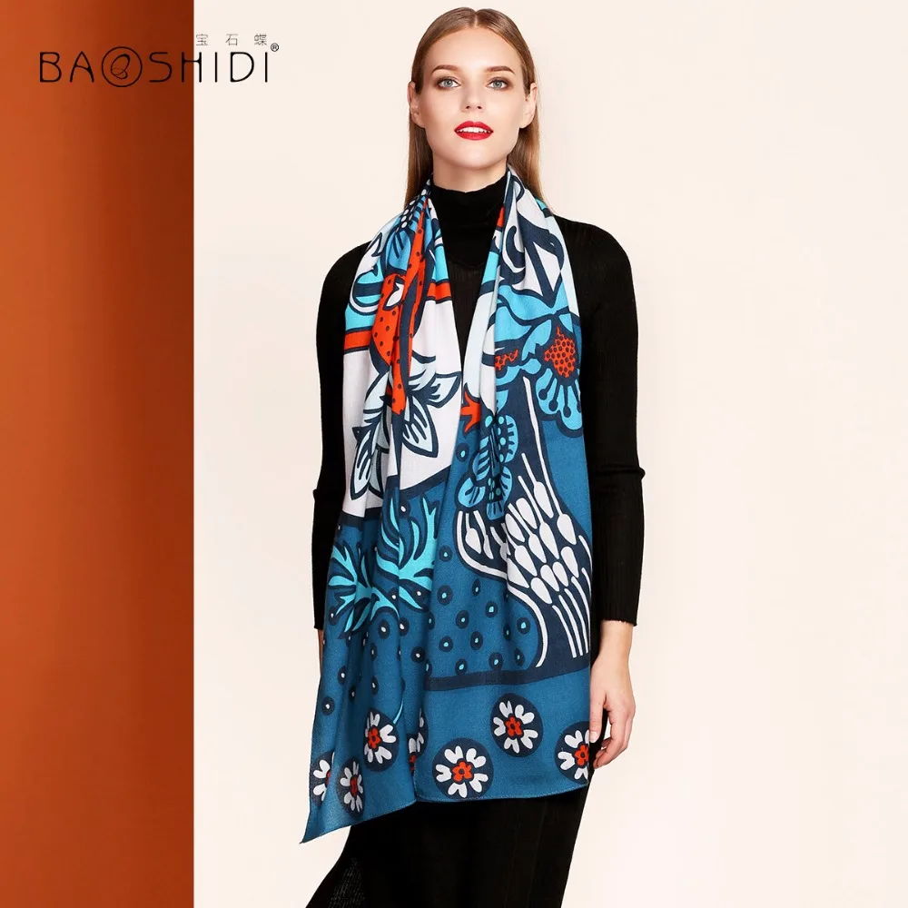 Женский Длинный шарф BAOSHIDI из 100% шерсти роскошный бренд элегантная шаль
