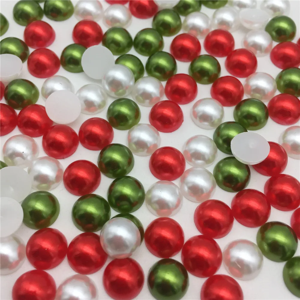 

200pcs 12mm Christmas Mixed Red White Green Half Round Pearls Flatbacks Embellishments DIY Phone Decorations Crafts Cardmaking