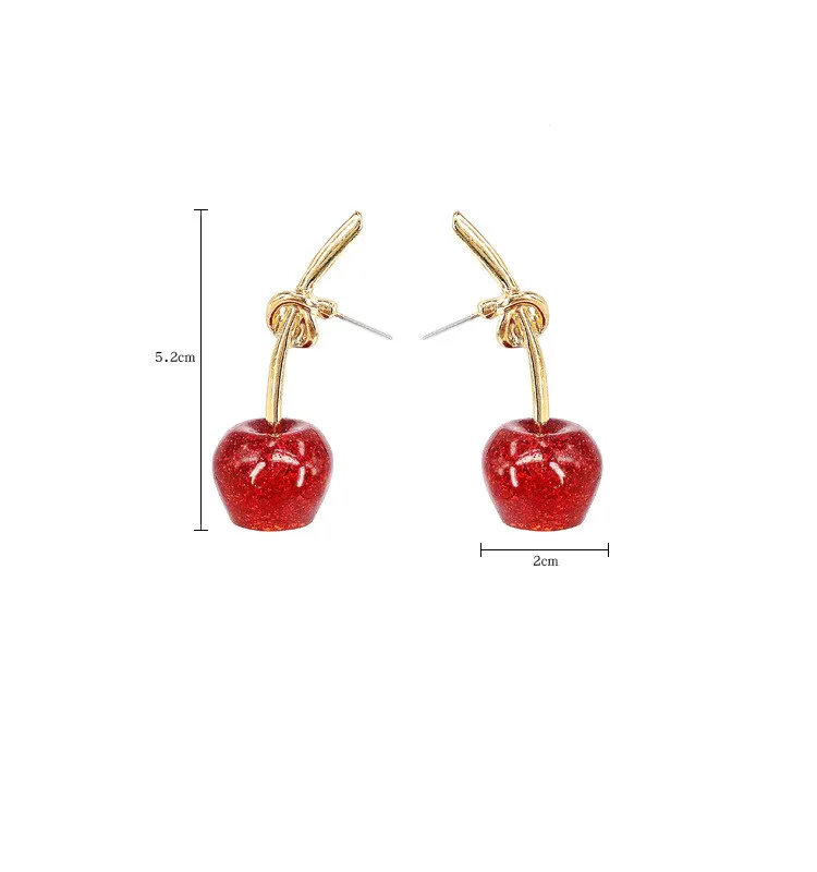 

2020 New Simple Sweet Metal Knotted Women Drop earrings joker Resin cherry long earrings