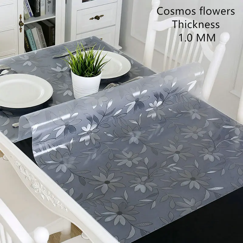 Cosmos Flower Скатерть из мягкого стекла, ПВХ, водонепроницаемая, анти-Горячая, маслостойкая, пластиковая, прозрачная, скатерть, современный обеденный стол, скатерть/покрытие для кухни - Цвет: Cosmos Flower