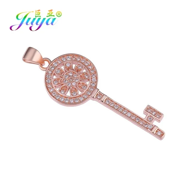 Rose Gold Pendant Ручной работы DIY материал для изготовления украшений роскошный цветок ключ кулон аксессуары для женщин Свадебный день рождения чокер колье изготовление - Окраска металла: Rose Gold Pendant