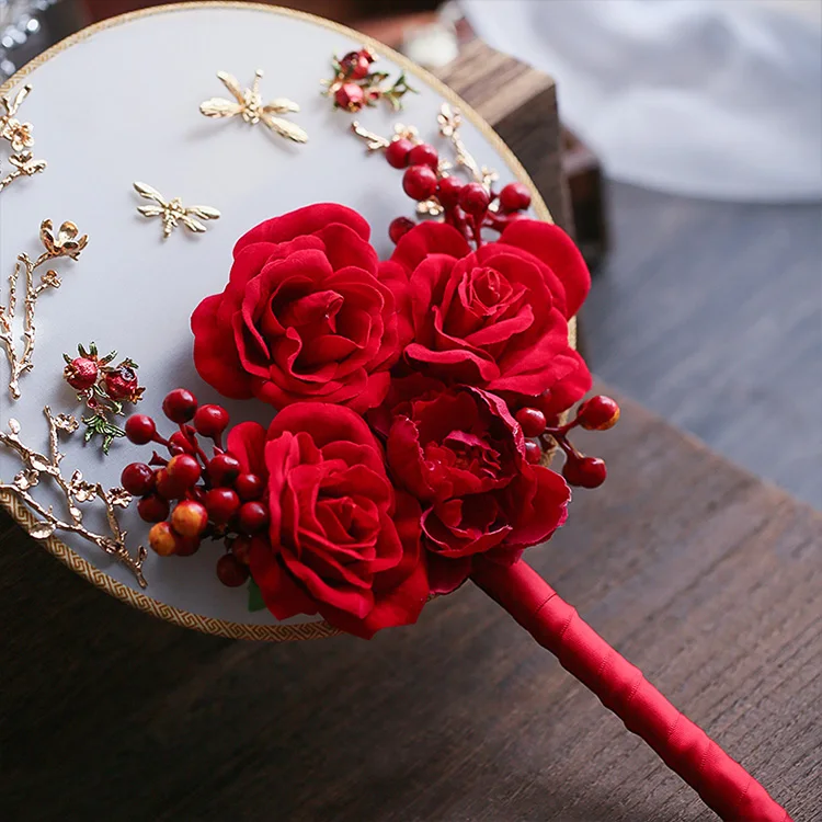 JaneVini Роскошные красные и белые свадебные букеты в китайском стиле Свадебный