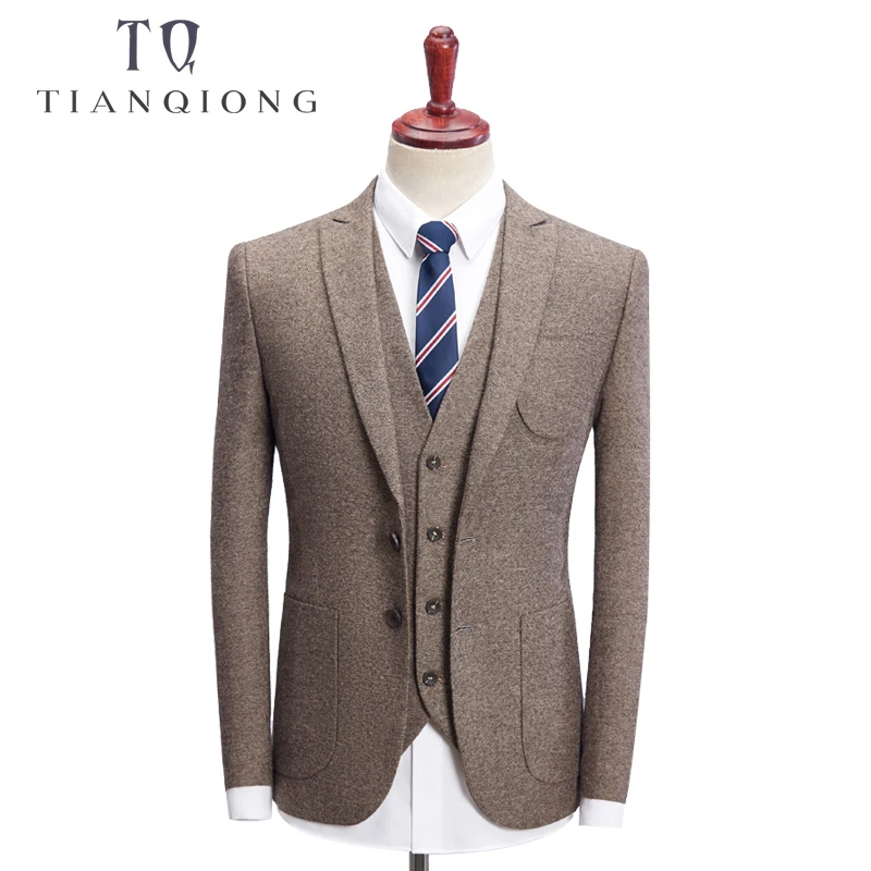 TIAN QIONG Brand Khaki Groom Wedding Suit Men 2018 Spring Autumn Slim Fit 3 Piece Business Suits High Quality Men's Dress | Мужская
