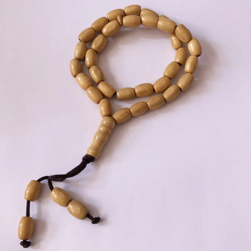 Натуральный Деревянный мусульманский четок молитва 33 бусины елочные елки Tasbih Allah