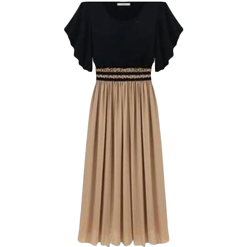 Женское летнее платье-макси с коротким рукавом и круглым вырезом | Женская одежда