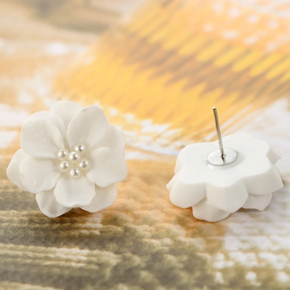 1 Pair New Fashion Big White Flower Earrings For Women Jewelry Elegant Gift Ear Studs #271887 | Украшения и аксессуары