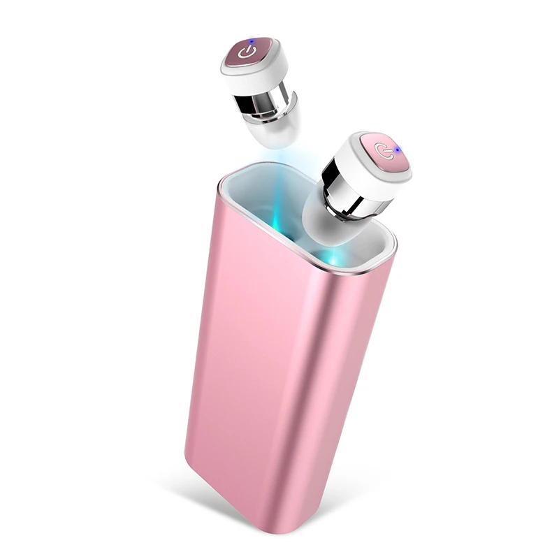 Rose Gold Беспроводные наушники VAORLO TWS с шумоподавлением HiFi V5.0, Bluetooth наушники, гарнитура, стерео мини наушники, зарядное устройство, Дополнительный внешний аккумулятор - Color: Rose Gold