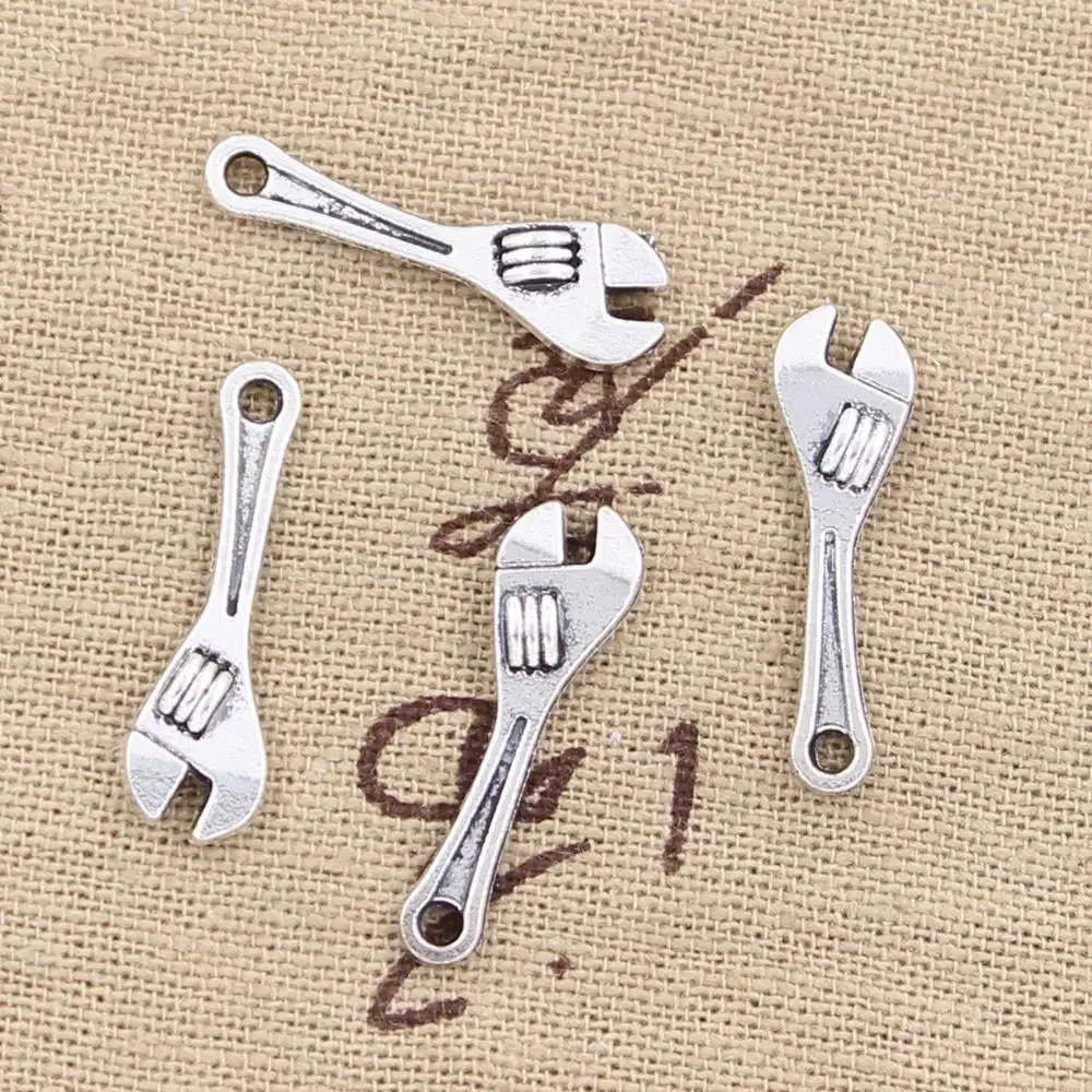 

30pcs Charms Spanner Wrench Tool 24x7mm Antique Bronze Silver Color Pendants Making DIY Handmade Tibetan Bronze Jewelry