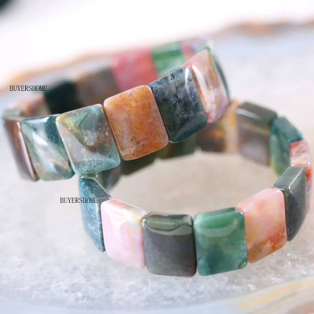 

BUYERSHOME Hot Women Men Jewelry Stretch 20x15MM Natural Stone Beads Green Indian Onyx Bracelet 8" 1Pcs H006