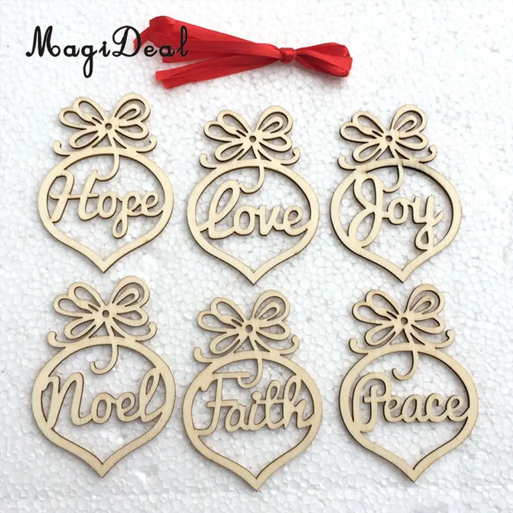 MagiDeal красивый набор из 6 шт деревянных МДФ Faith бирки noel со струной DIY ремесло для
