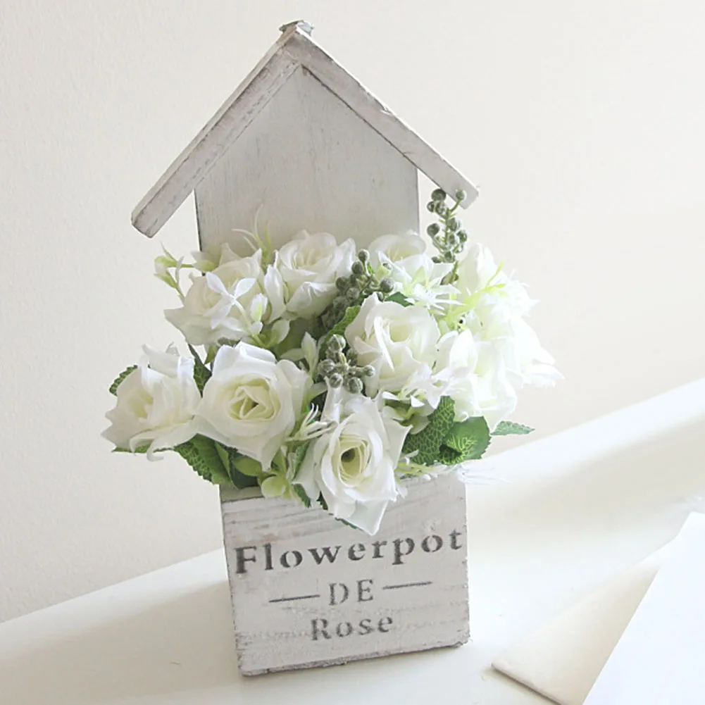 1Pc Artificial Flower Wooden Cabin Pot Bonsai Garden Wedding Living Room Decor Plants | Дом и сад