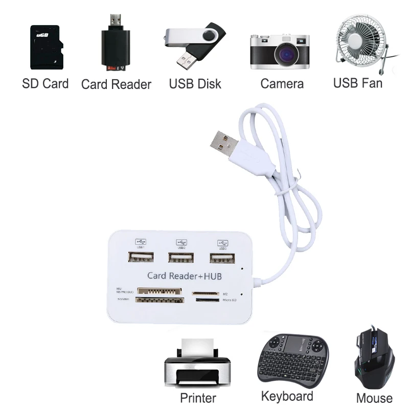 Хаб Micro USB kebidu с 3 портами комбо 2 0 кард-ридер высокоскоростной мульти-usb сплиттер