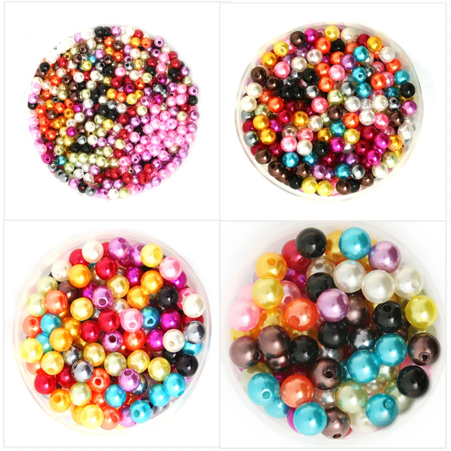Оптовая продажа 4/6/8/10 мм Смешанные жемчужные бусины акриловые Круглые подходят
