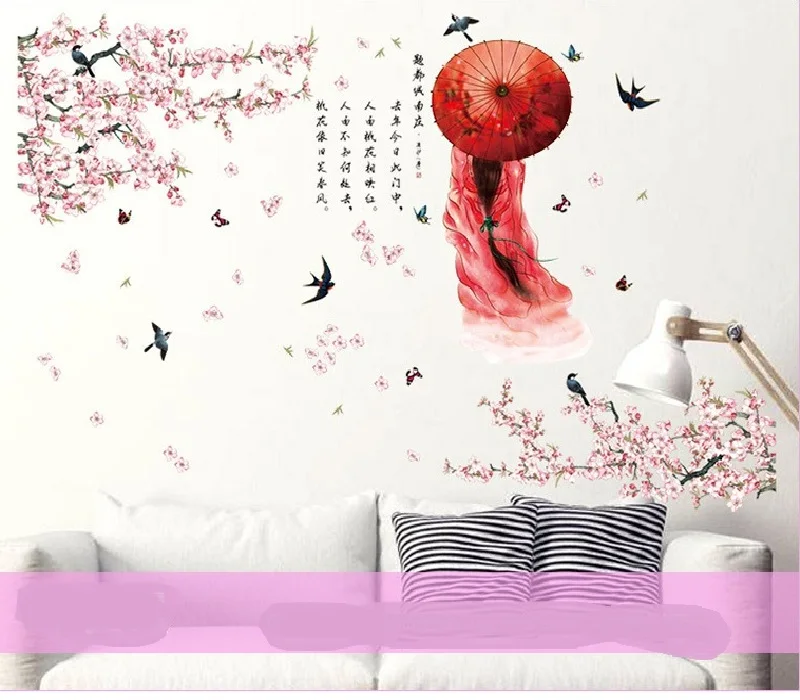 

Chinese Style Beauty Wall Stickers For Bedroom Home Decoration Sofa Background Plane Pastrol Mural Door Diy Wallposters Sale