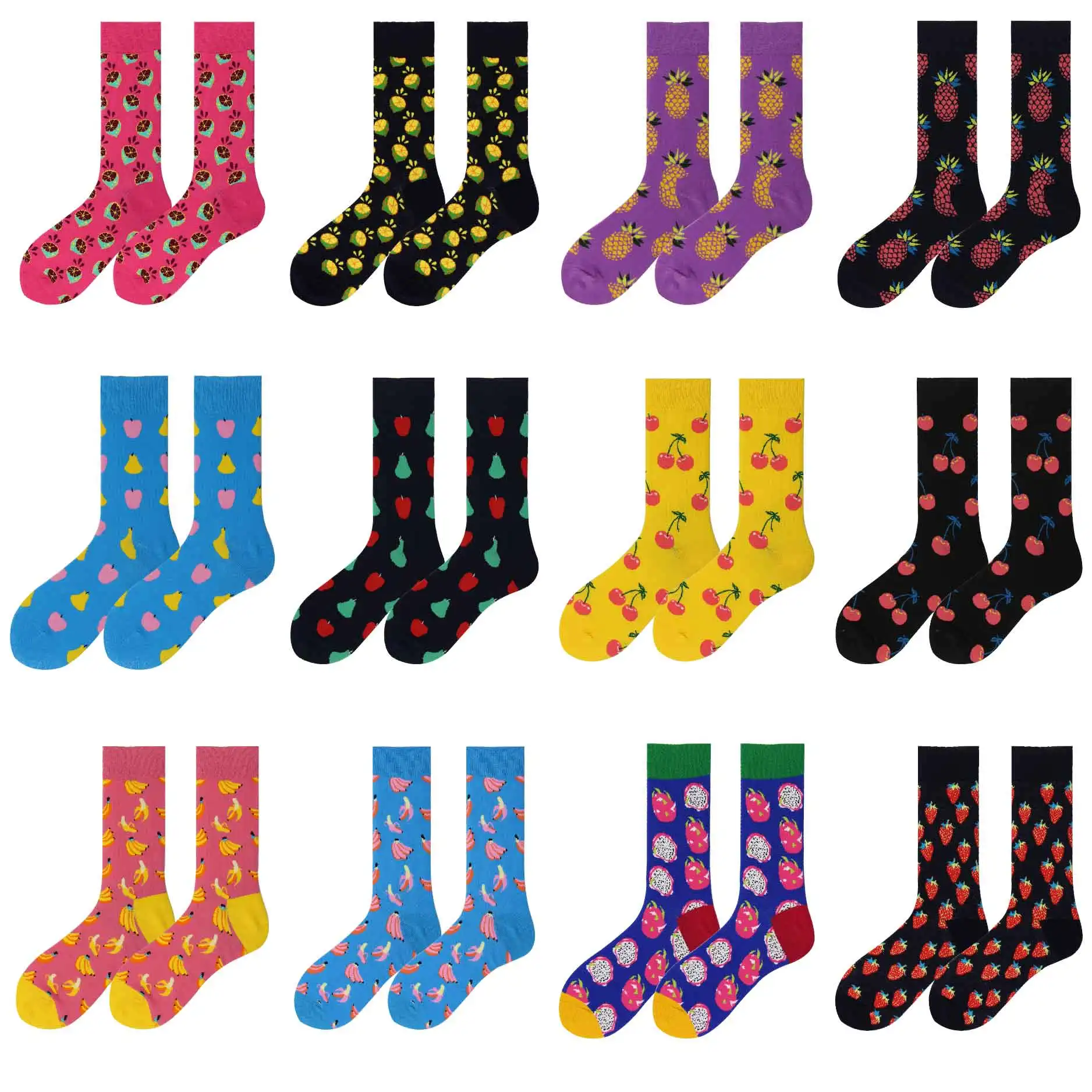 WH SOKKEN Happy new colorful Couple's combed cotton stocks в стиле хип хоп с рисунком ананаса фиолетового