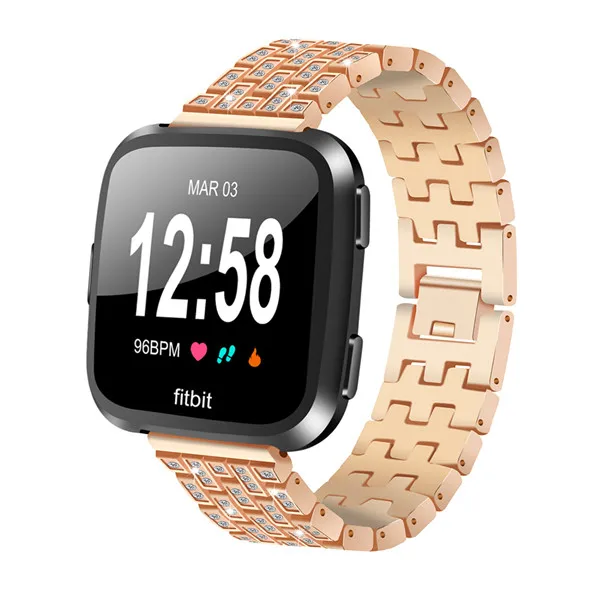 Rose gold Металлический ремешок для Fitbit Versa Smartwatch Браслет для Fitbit Versa замена Браслет со стразами аксессуары - Цвет: Rose gold