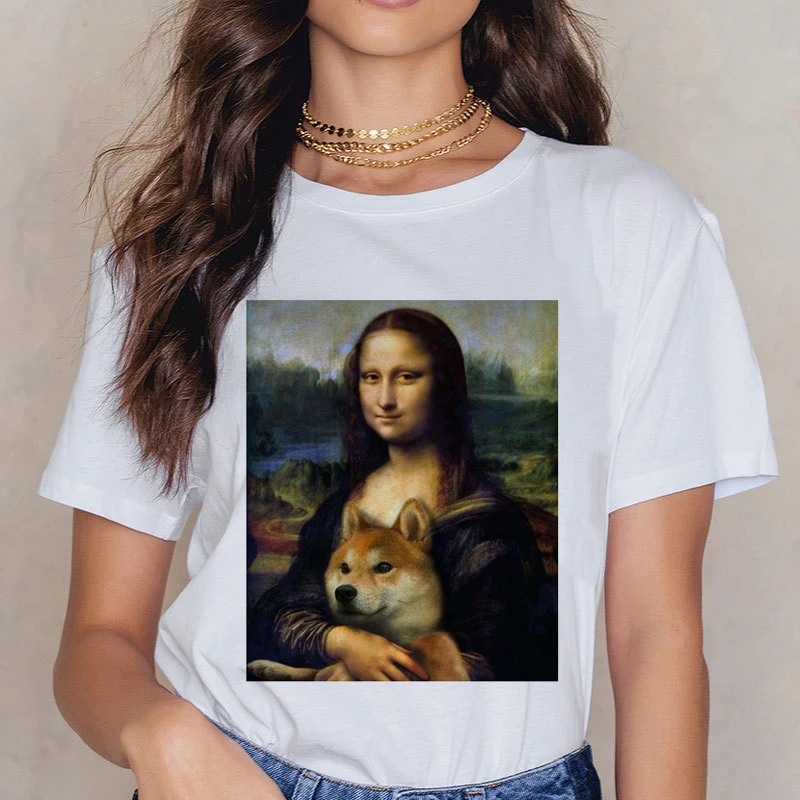 Новинка, Mona Lisa, 90 s, футболка для женщин, модная, Ретро стиль, Винтажная футболка, стильная, эстетическая, Harajuku, футболка, Ullzang, белая, женская футболка - Цвет: 3249